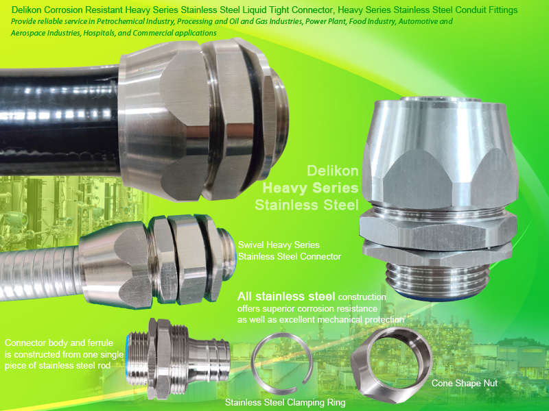 [CN] Delikon gas oil indusry wiring corrosion resistant high temperature heavy series stainless steel conduit connector,stainless steel connector,braided strain