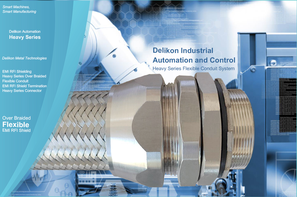 [CN] Delikon EMI RFI Shielding Heavy Series Over Braided Flexible Conduit EMI RFI Shield Termination Heavy Series Connector for Industrial Automation and Contro
